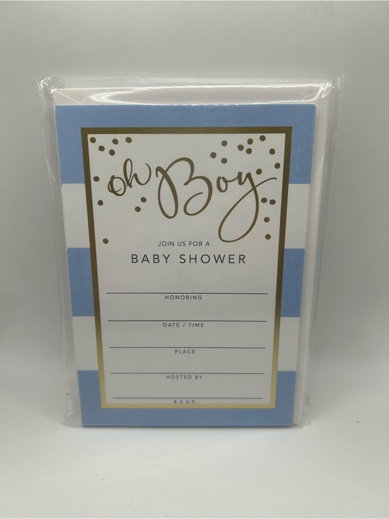 Hallmark Other - Oh Boy Blue & White Striped Baby Shower Invitations - Pack includes 10 invites 🍼